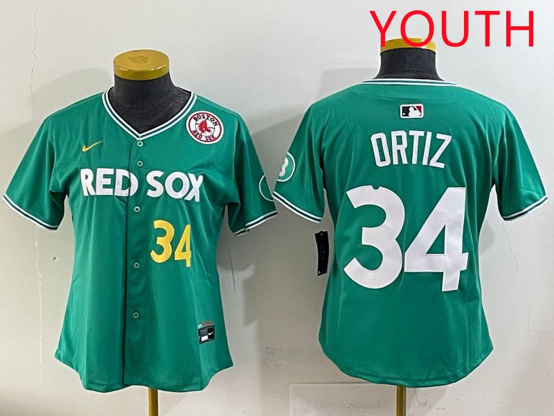 Youth 2025 Boston Red Sox 34 Ortiz Dark Green Joint Name Nike MLB Jersey style 6